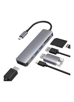 Buy 6 in 1 USB-C Hub For MacBook-Pro Type C Adapter Multiport SD Card Reader 4K HDMI Grey in Saudi Arabia