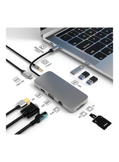 اشتري قاعدة شحن 10 في 1 من موزع Type C إلى منفذ 4K متوافق مع منافذ HDMI ، Rj45 ، Vga ، USB ، SD/TD وPD . رمادي في السعودية