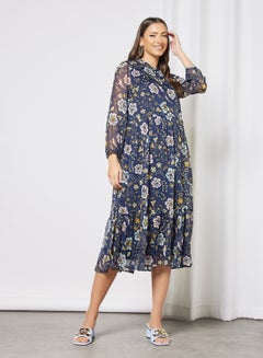 Buy Floral Print Midi Dress Navy in UAE