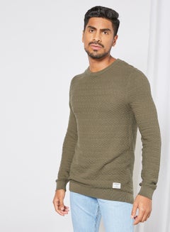 Buy Knitted Crew Neck Sweater Green in Saudi Arabia