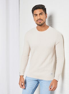 Buy Knitted Crew Neck Sweater Beige in Saudi Arabia