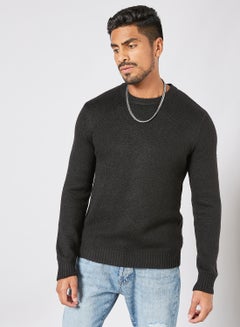 Buy Crew Neck Knitted Sweater Black in Saudi Arabia