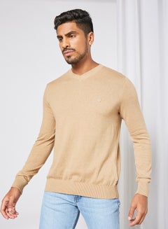 Buy Cashmere V-Neck Sweater Light Brown in Saudi Arabia