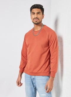 Buy Men Casual Trendy Side Zip Strap Long Sleeves Crew Neck Pullover Sweatshirt Brick in UAE