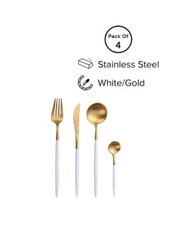 Buy 4-Piece Stainless Steel Cutlery Set White / Gold in Saudi Arabia