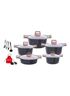 Buy 17-Piece Non-Stick Dots Cookware Set Includes 1xCasserole With Lid 20 cm, 1xCasserole With Lid 24 cm ,1xCasserole With Lid 28 cm, 1xCasserole With Lid 32 cm, 1xShallow Casserole With Lid 28 cm, 7-Piece Cooking Tools Black/Beige/Silver 20cm in UAE