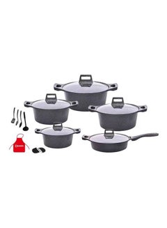 Buy 17-Piece Non-Stick Cookware Set Includes 1xCasserole With Lid 20 cm, 1xCasserole With Lid 24 cm ,1xCasserole With Lid 28 cm, 1xCasserole With Lid 32 cm, 1xShallow Casserole With Lid 28 cm, 7-Piece Cooking Tools Black/Grey 20cm in UAE