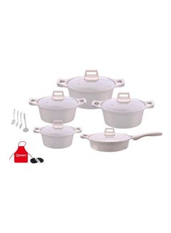 Buy 17-Piece Non-Stick Dots Cookware Set Includes 1xCasserole With Lid 20 cm, 1xCasserole With Lid 24 cm ,1xCasserole With Lid 28 cm, 1xCasserole With Lid 32 cm, 1xShallow Casserole With Lid 28 cm, 7-Piece Cooking Tools White/Granite 20cm in UAE