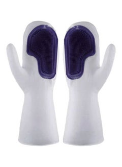 Buy Pair Of Silicone Brush Gloves White/Purple 31.5x13cm in UAE