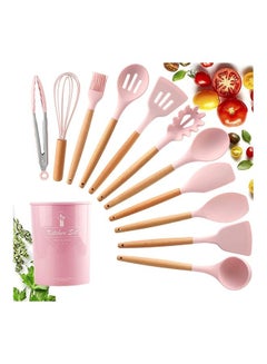 Buy 11-Piece Non-Stick Silicone Cooking Utensils Set Pink 12.5x12.5x33cm in UAE