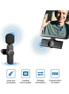 Buy Type C Wireless Lavalier Portable Microphone Black in Saudi Arabia