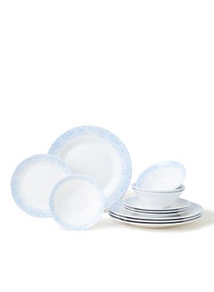 Buy 12 Piece Porcelain Dinner Set - Dishes, Plates - Dinner Plate, Side Plate, Bowl - Serves 4 - Printed Design Dots in UAE