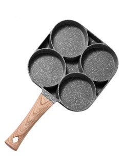 Buy 4 Hole Omlet Fry Pan With Wooden Handle For Burger And Ham Pancake Grey/Brown 35.5x16.5x9.1cm in Egypt