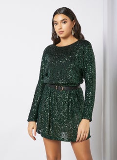 Buy Sia Sequin Detailed Dress Emerald Green in Saudi Arabia