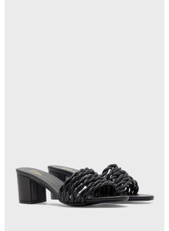 Buy Multi-Braided Block Heeled Sandals Black in UAE