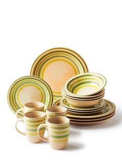 سعر 16-Piece Stoneware Dinner Set Plates, Bowls, Mugs, Serves 4 Rust فى