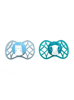 Buy Pack Of 2 Symmetric Glow In The Dark Pacifiers And Dummies, BPA-Free, Teethers, Soothers - Blue/White in UAE