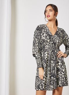 Buy Printed Mini Dress Black in Saudi Arabia