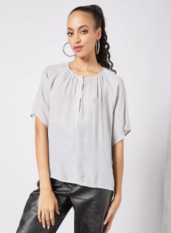 Buy Casual Solid Design V-Neck Half Sleeve Top Grey in UAE
