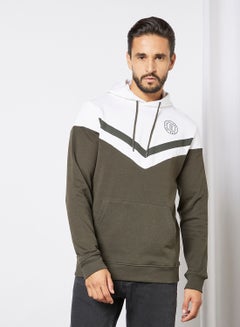 Buy Colorblock Hoodie Green/White in UAE