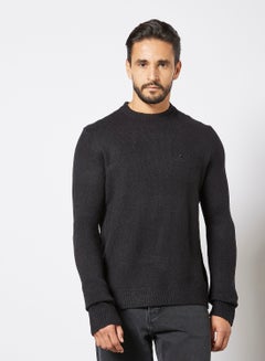 Buy Crew Neck Knit Sweater Black in UAE