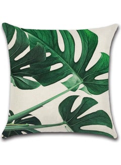 Buy Leaf Printed Cushion Cover Cotton Blend Green/White 45x45cm in UAE