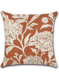 Buy Flower Printed Cushion Cover Cotton Blend Orange/White 45x45cm in UAE