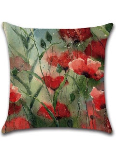 Buy Flower Printed Cushion Cover Cotton Blend Green/Red 45x45cm in UAE