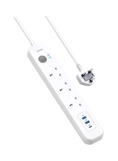 Buy Extension Lead with 1 Power Delivery 18W USB-C Port, 2 PowerIQ USB Ports, and 3 AC Outlets, Power Strip with USB Charging and Surge Protection White in Saudi Arabia