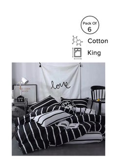Buy 6-Piece Premium Quality Long Lasting Super Soft Light Weight King Size Bedding Set Cotton Black/White in Saudi Arabia