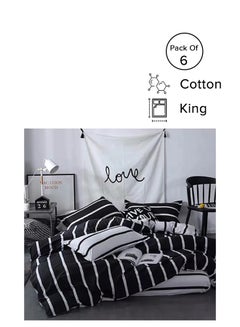 Buy 6-Piece Premium Quality Long Lasting Super Soft Light Weight King Size Bedding Set Cotton Black/White in UAE