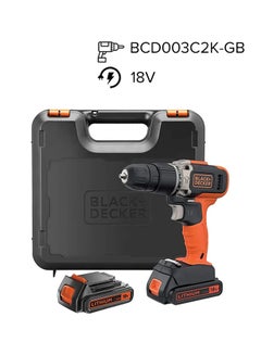 Buy Cordless Hammer Drill With 2 Batteries (1.5Ah Li-Ion) And Charger In Kitbox 18V 2100 RPM Speed Hammer BCD003C2K-GB Orange/Black in Saudi Arabia