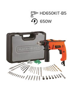 Buy Hammer Drill With Variable Speed For Wood, Metal And Concrete Drilling 650W+ 50-Pieces Accessories Bits Set In Kitbox HD650KIT-B5 Orange/Black 10x12x11cm in Saudi Arabia