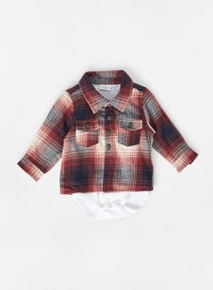 Buy Baby Boys Checkered Shirt Bodysuit Red in UAE