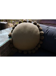 Buy Serenity Round Pompom Cushion Light Brown 40cm in UAE