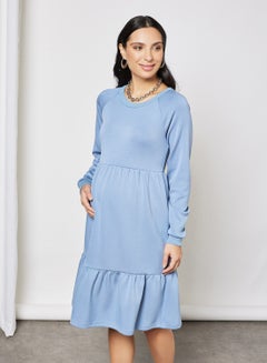 Buy Maternity Long Sleeve Sweat Dress Blue in UAE