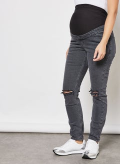 Buy Maternity Ripped Mom Jeans Black in UAE