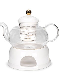 Buy English Tea Pot With Warmer White/Golden 800ml in Saudi Arabia