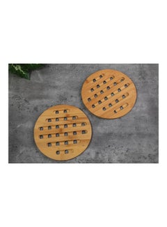 Buy 2-Piece Bamboo Round Trivets Brown 19cm in UAE