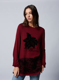 Buy Floral Print Detail Blouse Burgundy in Egypt