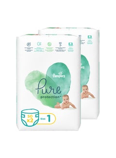Buy Pure Protection Diapers, Size 1, 2 - 5 Kg, 100 Count (50 X 2) - Dermatologically Tested in UAE