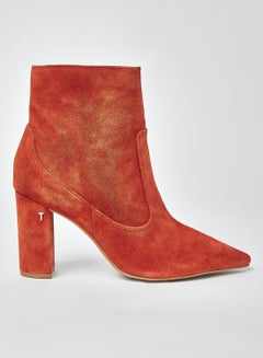 Buy Nyshaa Suede Block Heel Ankle Boots Orange in UAE