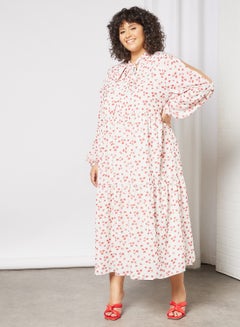 Buy Plus Size Floral Print Maxi Dress White in UAE