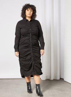 اشتري فستان متوسط الطول بتصميم مكشكش وبمقاس كبير أسود في الامارات