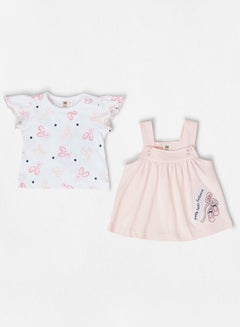 Buy 2-Piece Casual Printed Top And Jumper Set Pink/White in UAE