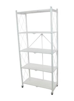 Buy 5-Layered Foldable Storage Rack With Wheels White 34x71x160cm in Saudi Arabia