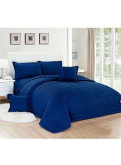 Buy 6-Piece Quilted Compressed Comforter Set King Size Microfiber Navy 220x240cm in Saudi Arabia