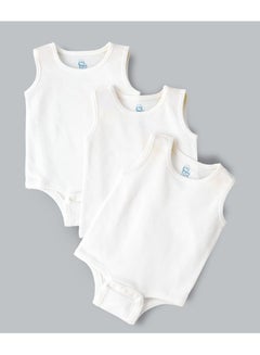 Buy 3 Pack Sleeveless Round Neck Onesies White in UAE