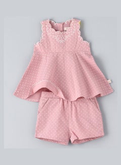 Buy Dress And Shorts Set Pink Dot in UAE