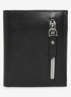 Buy Bi Fold Mens Leather Casual Zipper Wallet Black in Saudi Arabia